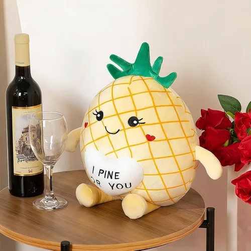 Miniatura 2 de Juguetes de peluche de piña de 17 pulgadas, lindo animal de peluche de fruta con corazón rojo, almohada de piña de felpa suave para novia, novio