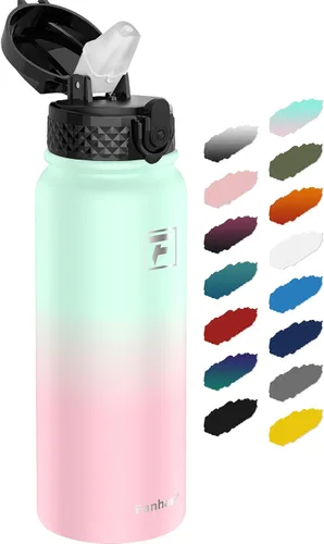 Miniatura 31 de Fanhaw Botella de agua de acero inoxidable aislada para niños de 20 onzas con tapa con popote, a prueba de fugas y antipolvo, botella de uso diario