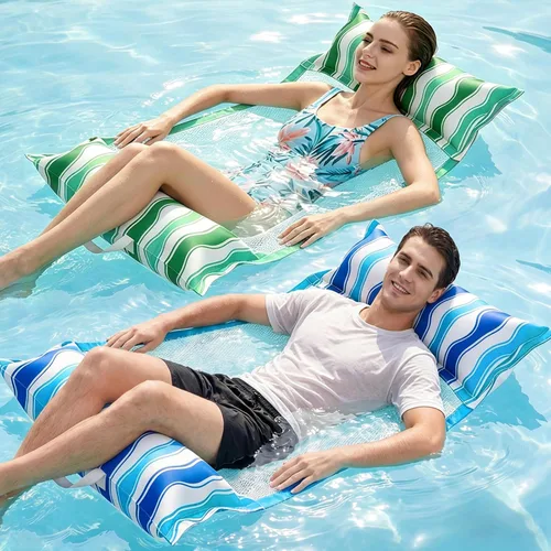 Miniatura 9 de Jasonwell Flotadores inflables para piscina para adultos, hamaca de tela para piscina, hamaca de agua, lago, playa, tumbona flotante, piscina