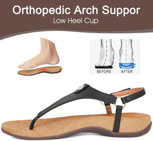 Miniatura 3 de Athlefit - Sandalias cómodas para mujer con correa en T, con correa trasera, ortopédica, sandalias con soporte ortopédico para el arco del pie