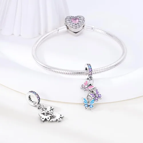 Miniatura 2 de Parmuz Dijes para pulseras de plata de ley 925 con diseño de mariposa para viajes de verano, cuentas de la suerte del océano, regalo de joyería