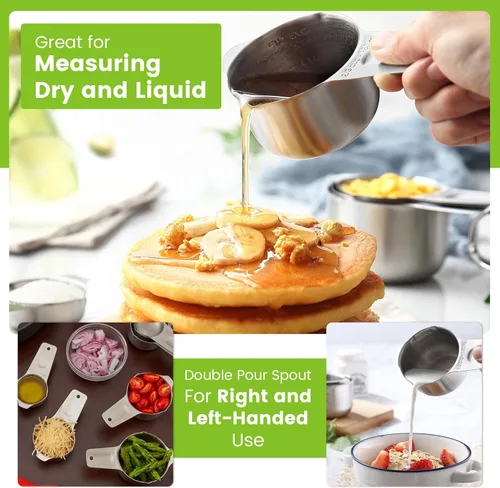 Miniatura 6 de Spring Chef Juego de 7 tazas medidoras de acero inoxidable con boquilla de vertido, herramientas de cocina anidables con marcas de fácil lectura