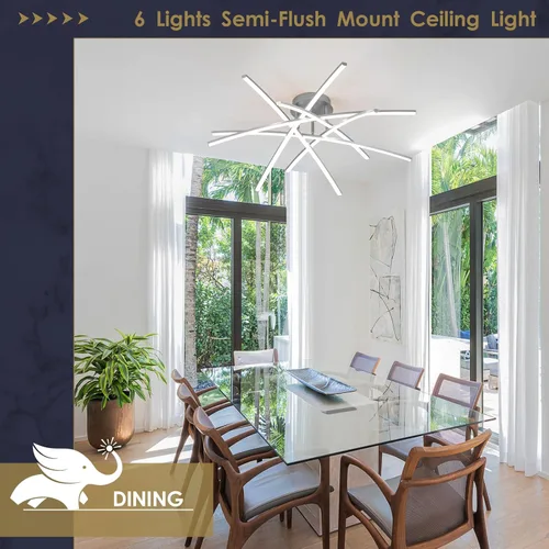 Miniatura 7 de Lámpara de Techo Semiempotrada, Candelabro LED Regulable de 32.8" Luminaria de Techo Moderna Regulable con Control Remoto de 6 Luces para Sala