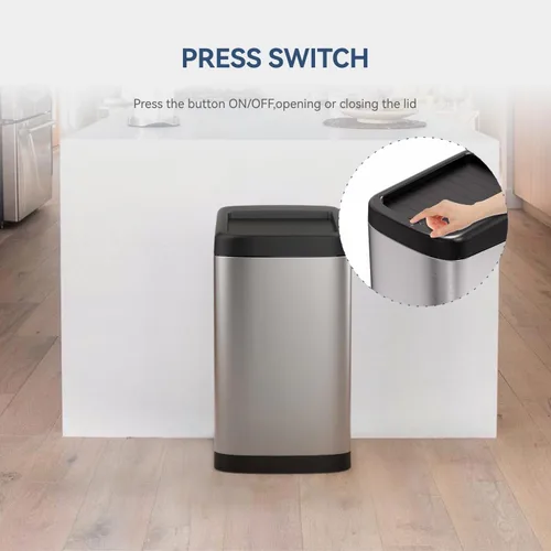 Miniatura 2 de ELLO&ALLO Bote de basura de cocina de 13 galones con tapa enrollable, sensor de movimiento automático sin contacto, cubo de basura rectangular