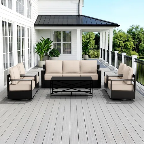 Miniatura 28 de Muebles de Patio al Aire Libre de Aluminio, Sillas de Metal para Todo Clima con Cojines de 6 Pulgadas de Grosor, Asiento Profundo para Jardín, Beige