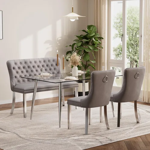 Miniatura 119 de Baysitone Juego de mesa de comedor de vidrio de 51 pulgadas para 4, juego de 5 piezas moderno de comedor, mesa de cocina rectangular de vidrio con 4
