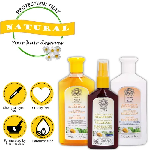 Miniatura 2 de Camomila Intea - Juego de champú y acondicionador – Realzador de reflejos hecho con extracto de manzanilla natural – Loción aclaradora de cabello