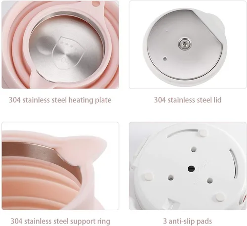 Miniatura 8 de Hervidor eléctrico plegable de viaje de silicona de grado alimenticio ultrafino mejorado, protección contra hervir en seco, portátil con doble Rosa