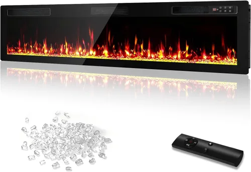 Miniatura 9 de PRETZI Chimenea eléctrica de 60 pulgadas, marco de aluminio ultra estrecho y pantalla ancha, insertos de chimenea eléctrica/montado en la pared