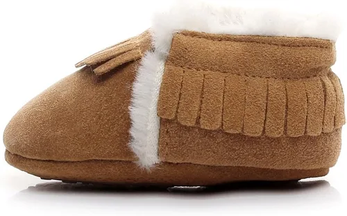 Miniatura 8 de HONGTEYA Mocasines de bebé con suela de goma de forro polar de piel, botas de nieve cálidas, zapatos de bebé de cuero para niños y niñas
