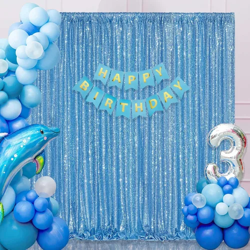 Miniatura 2 de Cortina de fondo de lentejuelas color azul bebé, 7 x 7 pies, fondo de fotos con purpurina para bodas, baby shower, fiestas, decoración de escenario