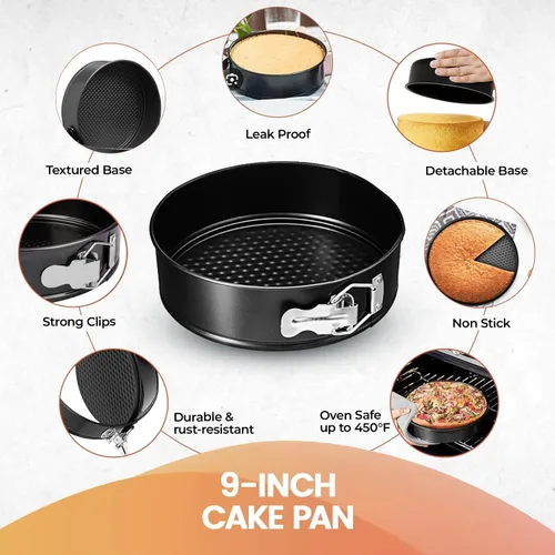 Miniatura 6 de RFAQK Molde Desmoldable Antiadherente de 9 Pulgadas – Molde Desmoldable para Tarta de Queso con Parte Inferior Extraíble, Espátula de Glaseado