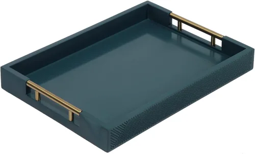Miniatura 9 de Bandeja para servir con asas de metal pulido, bandeja rectangular para mesa de café de 16.5''x12'', bandeja decorativa moderna, bandeja otomana Negro