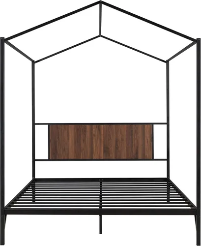 Miniatura 6 de Cama de metal simple con base de tablillas, cama de plataforma tamaño Queen con techo y cabecero, para niños, adolescentes, niños, niñas, uso