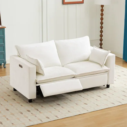Miniatura 10 de Sofá reclinable eléctrico de gran tamaño, sofá reclinable de chenilla blanco crema con reposacabezas ajustable, almohadas, juego de muebles