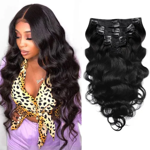 Miniatura 35 de Extensiones de cabello humano real con clip, 8 unidades, cabello humano Remy liso de seda suave natural, 4.23 oz, 20 pulgadas, negro natural #1B, 8