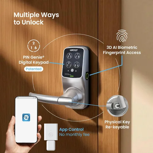 Miniatura 2 de Lockly Secure Pro Smart Lock Wi-Fi, Cerradura de puerta con teclado digital de entrada sin llave, Sensor biométrico de huellas dactilares 3D