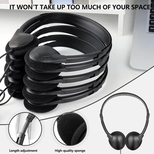Miniatura 7 de Paquete de 20 auriculares USB C a granel para aula, escuela, niños, auriculares USB tipo C con cable para estudiantes y niños, compatible con Negro