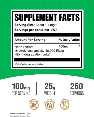Miniatura 2 de BulkSupplements. com Nattokinase Powder - Natto Powder, suplemento de nattoquinasa, Nattokinase 4000 FU - Procedente de extracto de natto, 100 mg