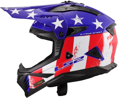 Miniatura 2 de LS2 Helmets Gate II - Casco integral para motocicleta MX Cicatriz de batalla brillante rojo/blanco/azul