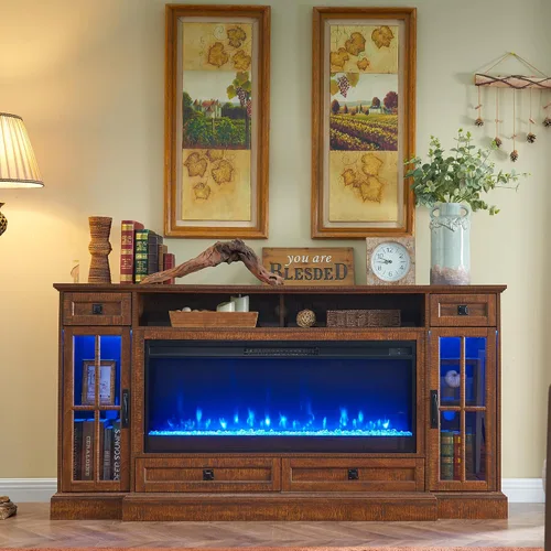 Miniatura 3 de RedLemon Soporte de TV con chimenea de granja para TV de 80 pulgadas, centro de entretenimiento de 36 pulgadas de alto con chimenea eléctrica