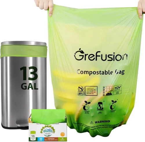 Bolsas compostables, bolsas de basura de más de 13 galones de alto, bolsas de basura compostables para césped y hojas para patio, compatible con