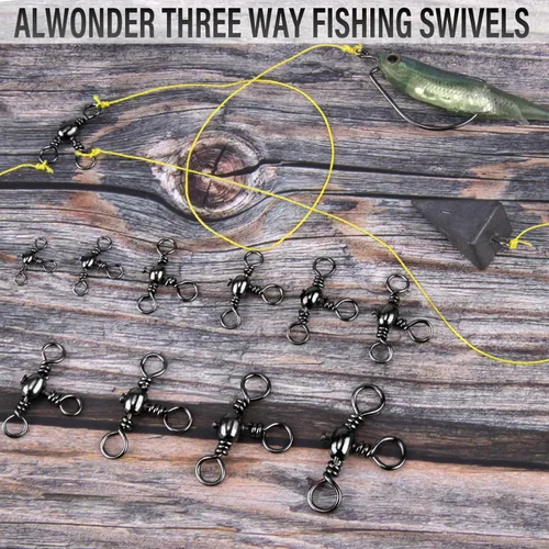 Miniatura 3 de Alwonder Paquete de 50 unidades de pesca de 3 vías giratorias de 35 a 175 libras, de acero inoxidable de alta resistencia, giratorio de tres vías