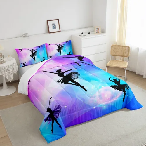 Miniatura 57 de Erosebridal Juego de ropa de cama de princesa de ballet, tamaño Queen, juego de edredón de 3 piezas para niñas bailarinas de ballet, lindo juego
