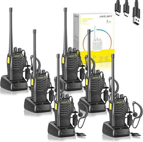 Miniatura 9 de Walkie Talkies (paquete de 4), incluye auriculares originales, cable tipo C, base de carga USB, cuenta con emparejamiento de un solo clic, reducción