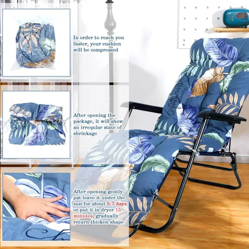 Miniatura 3 de Huwena 2 cojines para silla de salón al aire libre de 67 x 21 pulgadas, cojines para tumbona de patio con estampado floral, almohadillas gruesas