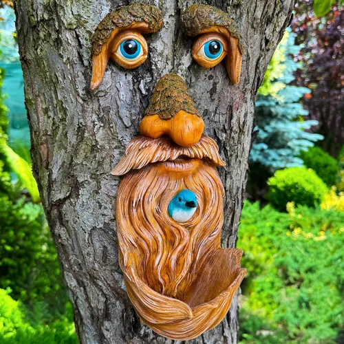 Mood Lab Decoración de Caras de Árbol para Exteriores - Comedero para Pájaros del Hombre Viejo - Decoración de Jardín Tree Hugger - Estatuas de Arte