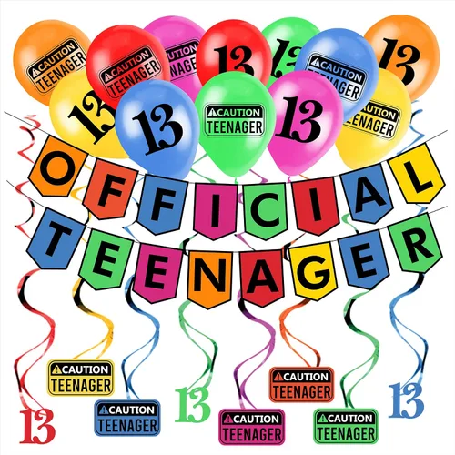 Miniatura 8 de Divertido paquete oficial de fiesta de cumpleaños de 13 años para adolescente, decoraciones de cumpleaños 13 para él o ella, suministros de fiesta