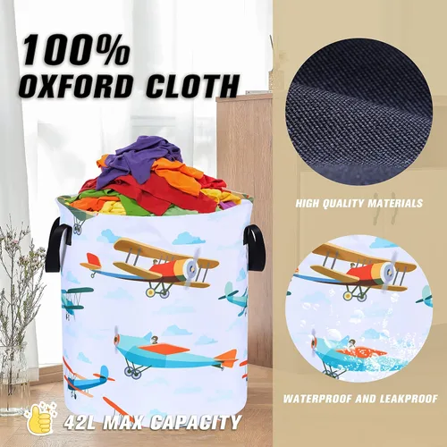 Miniatura 5 de Cesta de lavandería divertida con diseño de avión plegable de tela Oxford, bolsa de lona para ropa, organizador de cubo de almacenamiento de ropa