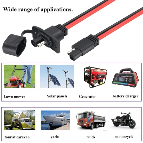 Miniatura 7 de SAE a SAE - Cable de puerto de pared lateral de toma de corriente solar, 12 AWG resistente a la intemperie, SAE de conexión rápida, montaje en panel