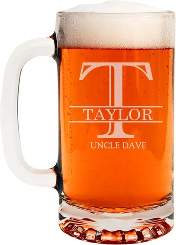Miniatura 10 de Taza de cerveza de vidrio con monograma grabado de 16 onzas (letra B), regalos de cerveza personalizados de la A-Z para hombres, Día del Padre