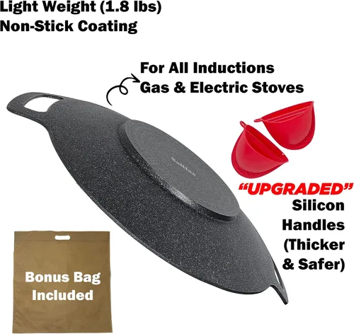 Miniatura 4 de Saltlas Sartén de barbacoa de estilo coreano para estufa, camping e IH, parrilla redonda de 13 pulgadas con doble fondo, sartén con revestimiento