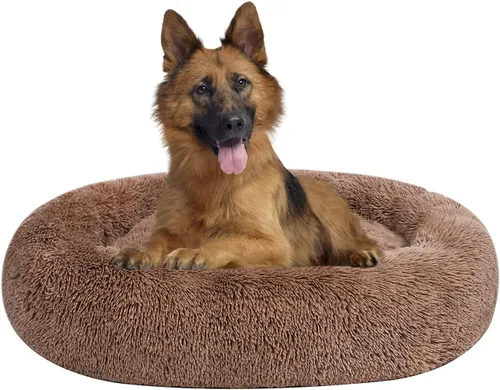 Miniatura 15 de Coohom - Cama ovalada afelpada de piel sintética tipo dona p/calmar perros y gatos, lavable, c/almohada p/mascotas (30/36/43 pulg) p/perros pequeños