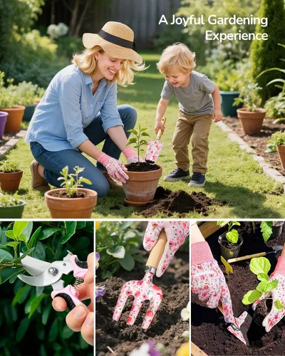 Miniatura 6 de Grenebo Herramientas de Jardinería, Juego de Regalo de Jardinería de 10 Piezas para Mujeres, Herramientas Antióxido y de Alta Resistencia con Bolsa