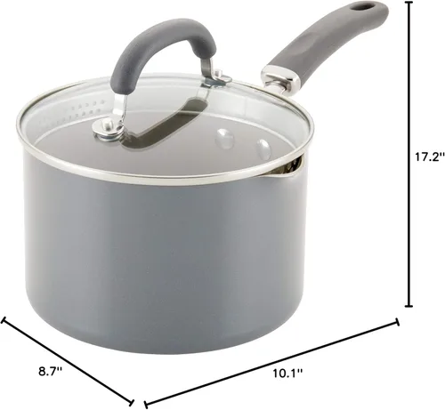 Miniatura 3 de Rachael Ray 12021 Create Delicious Cacerola/Sartén para Salsa Antiadherente con Función de Colado y Tapa, 3 Cuartos - Gris Tornasolado