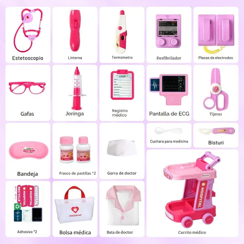 Miniatura 7 de Phobby Kit de Doctor para Niños Pequeños de 3, 4, 5 años, juego médico de simulación para niños con bolsa y disfraz, juguete de carrito de médico