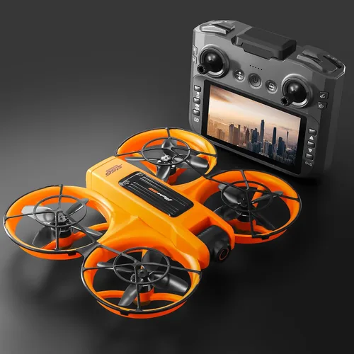Miniatura 5 de Drone con pantalla grande de control remoto (12.5 cm), mini avión con cámaras duales, 2 baterías, giros de 360°, protección completa de hélice