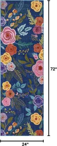 Miniatura 2 de Unique Loom Blossom Collection Ashley - Alfombra de área (2 x 6 pies, color azul/oliva)