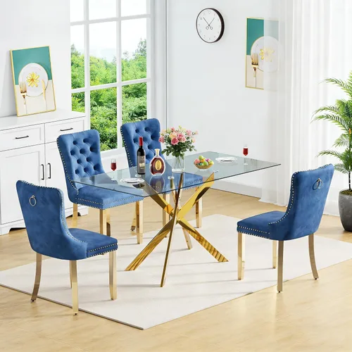 Miniatura 21 de Juego de 4 mesas de comedor de cristal para 4, juego de 4 mesas y sillas de cocina modernas, juego de mesa de comedor de cocina de 5 piezas con mesa