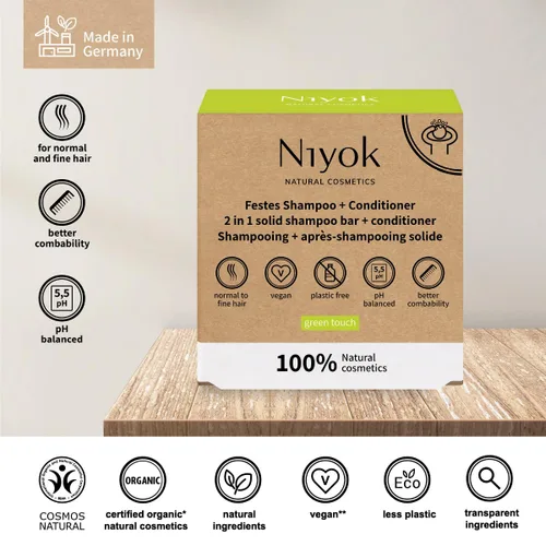Miniatura 3 de Niyok Natural Cosmetics - Champú sólido 2 en 1 + barra acondicionadora, aroma Green Touch, 2.82 oz, paquete de 3