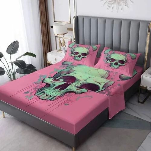 Miniatura 11 de Juego de sábanas de esqueleto tamaño individual, sábanas de microfibra suave, bolsillo profundo, sábanas y fundas de almohada estampadas sin