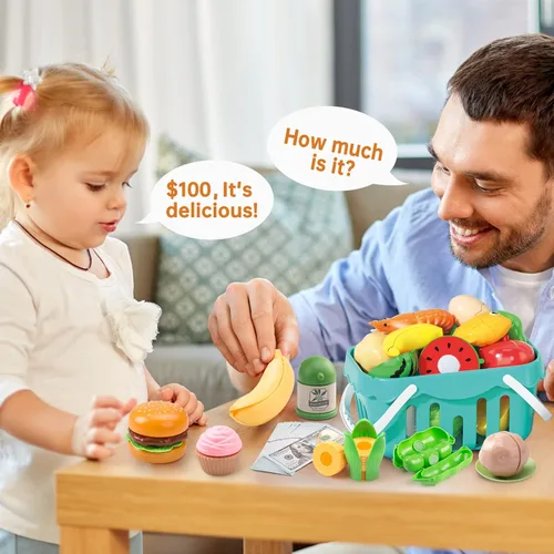 Miniatura 7 de Juego de cocina de 130 piezas, ollas de juego de cocina para niños, sartenes, utensilios de cocina, alimentos diarios, frutas y verduras, cesta