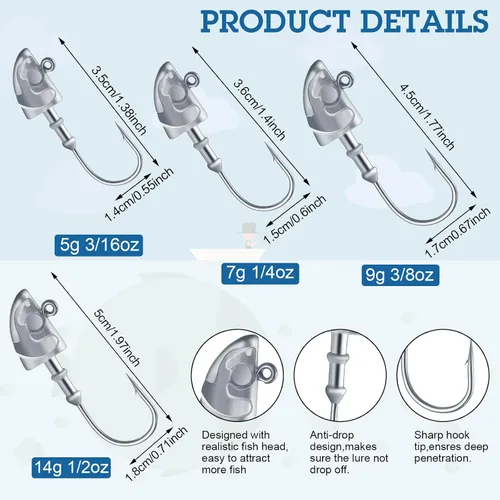 Miniatura 2 de 15 piezas Swimbait Jig Head Jig Head Cebo Cabeza Cebo de plomo Pesado Ganchos Giratorios Jig Head Spinning Fish Jig Head para agua salada y agua