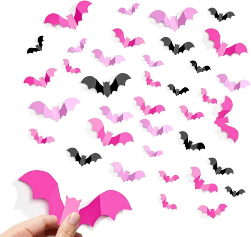 Miniatura 10 de CLEANGOR 140 piezas de murciélagos para decoración de Halloween, suministros de fiesta de Halloween, calcomanías de pared de murciélagos 3D, bonitas