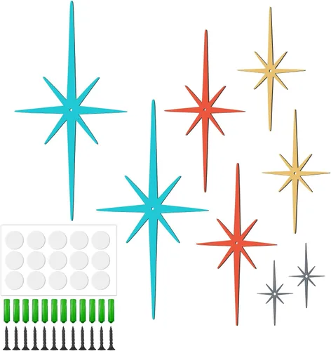 COMNICO 8 piezas de decoración de pared de hierro fundido, decoración moderna de metal de mediados de siglo, decoración vintage retro Starburst,