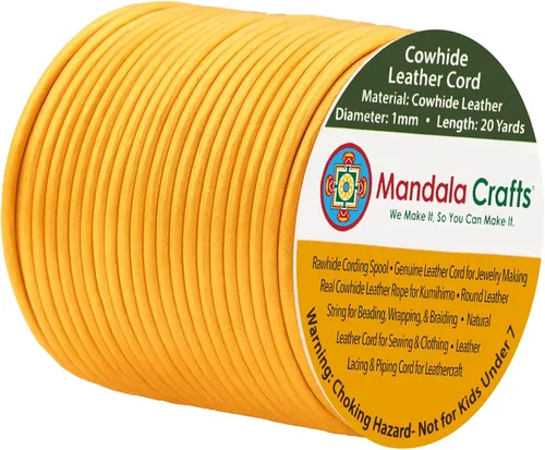Miniatura 166 de Mandala Crafts Cordón Redondo de Cuero de Piel de Vaca Genuino Beige para Fabricación de Joyas Kumihimo Carrete de Cuerda de Cuero - Cordón